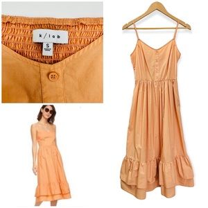 K/ Lab Thin Strap Buttons Layered Ruffle Hem Cotton Orange Creamsicle Sun Dress
